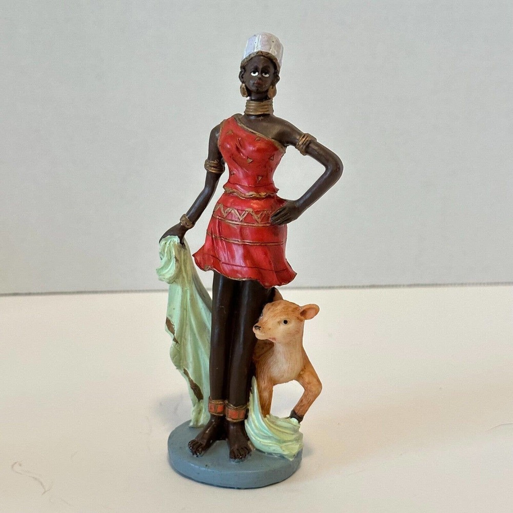 SITCO IMPORTING African Woman With Deer Figure, 6" TAG ON BOTTOM